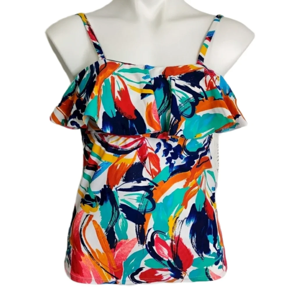 Catalina Abstract Multi Color Tankini Top NWT sz M